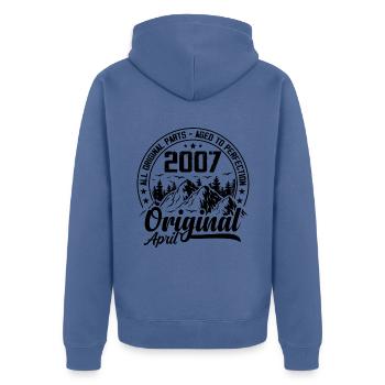 2007 April Original: Geschenk zum 17-jährigen Jubiläum - Unisex Premium Bio Zip Hoodie - Taubenblau - Hinten - Nico (187cm)