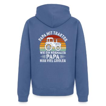 papa mit traktor Geschenk für vater bauer - Unisex Premium Bio Zip Hoodie - Taubenblau - Hinten - Nico (187cm)