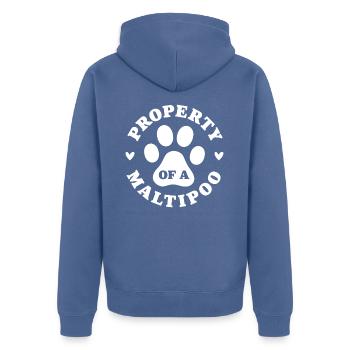 Eigentum eines Maltipoo - Unisex Premium Bio Zip Hoodie - Taubenblau - Hinten - Nico (187cm)