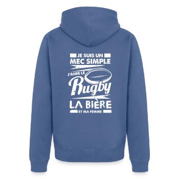 tee-shirt homme humour rugby - Veste à capuche bio Premium Unisexe - bleu pigeon - Dos - Nico (187cm)