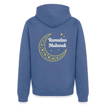 Ramadan Mubarak - Unisex Premium Bio Zip Hoodie - Taubenblau - Hinten - Nico (187cm)