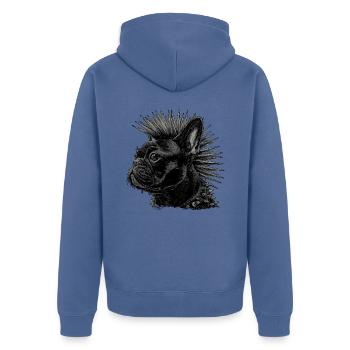 Punkrock Französische Bulldogge - Unisex Premium Bio Zip Hoodie - Taubenblau - Hinten - Nico (187cm)