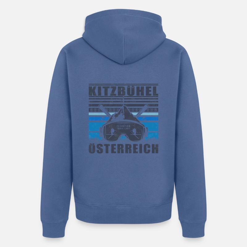 Kitzbühel Autriche Rétro Coucher De Soleil Ski 80s - Veste à capuche bio Premium Unisexe - bleu pigeon