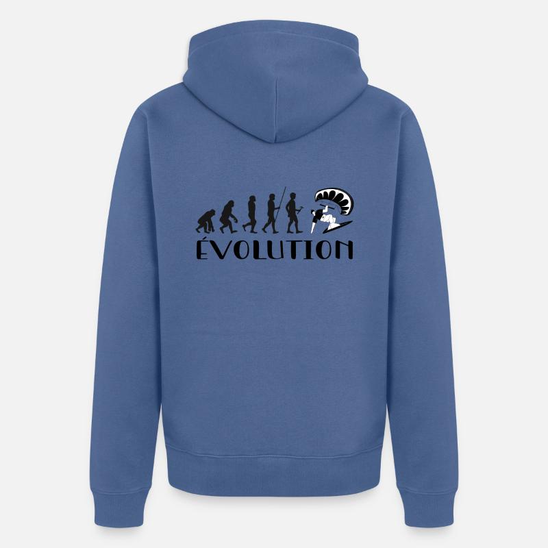 Évolution Du Singe Au surfeur - Veste à capuche bio Premium Unisexe - bleu pigeon
