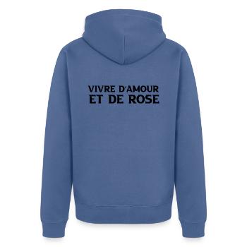 vivre d amour et de rosé - Veste à capuche bio Premium Unisexe - bleu pigeon - Dos - Nico (187cm)