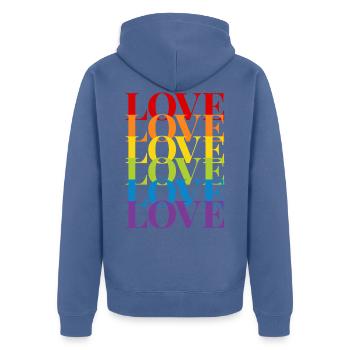 Love - Unisex Premium Organic Zip Hoodie - stone blue - Back - Nico (187cm)