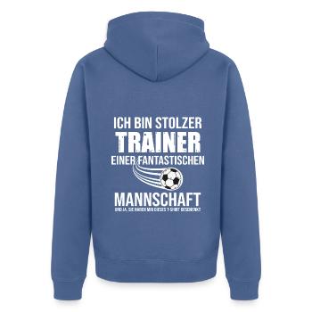 Fußballtrainer Spruch Bester Trainer Fußballcoach - Unisex Premium Bio Zip Hoodie - Taubenblau - Hinten - Nico (187cm)