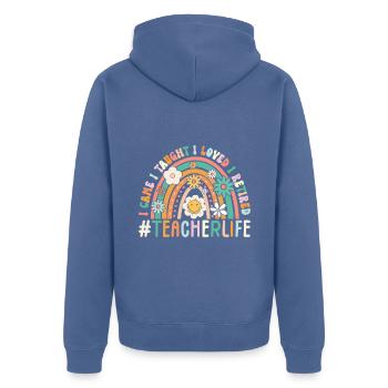 Enseignant à la retraite ! Vacances d’été pour toujours - Veste à capuche bio Premium Unisexe - bleu pigeon - Dos - Nico (187cm)