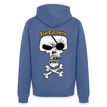 SAN ESCOBAR - Drapeau pirate / Crâne - Veste à capuche bio Premium Unisexe - bleu pigeon - Dos - Nico (187cm)