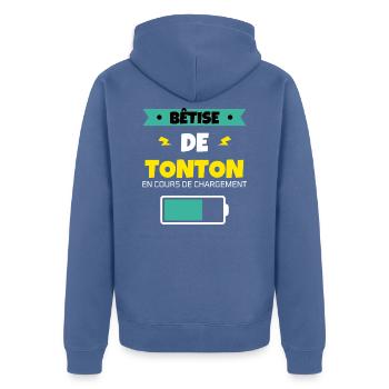 tonton bêtise cadeau noel humour famille - Veste à capuche bio Premium Unisexe - bleu pigeon - Dos - Nico (187cm)