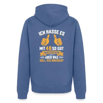 48. Geburtstag Mann Frau 48 Jahre - Unisex Premium Bio Zip Hoodie - Taubenblau - Hinten - Nico (187cm)