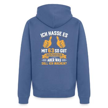 63. Geburtstag Mann Frau 63 Jahre - Unisex Premium Bio Zip Hoodie - Taubenblau - Hinten - Nico (187cm)