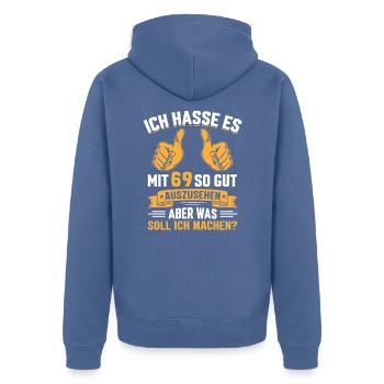 69. Geburtstag Mann Frau 69 Jahre - Unisex Premium Bio Zip Hoodie - Taubenblau - Hinten - Nico (187cm)