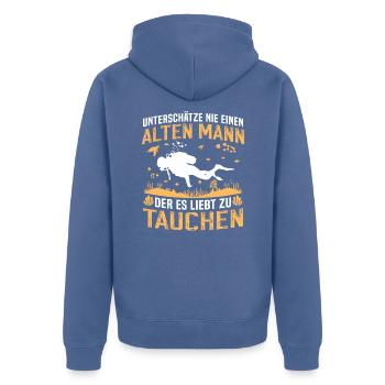 Alten Mann der es liebt zu tauchen - Unisex Premium Bio Zip Hoodie - Taubenblau - Hinten - Nico (187cm)