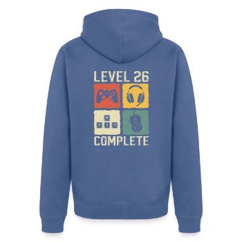 26. Geburtstag Level 26 Complete Gamer 26 Jahre - Unisex Premium Bio Zip Hoodie - Taubenblau - Hinten - Nico (187cm)