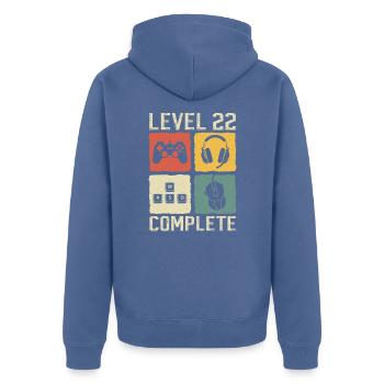 22. Geburtstag Level 22 Complete Gamer 22 Jahre - Unisex Premium Bio Zip Hoodie - Taubenblau - Hinten - Nico (187cm)