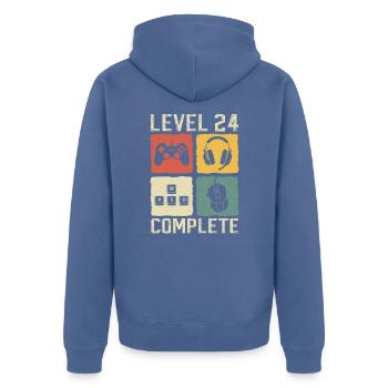 24th Birthday Level 24 Complete Gamer 24 Years - Unisex Premium Organic Zip Hoodie - stone blue - Back - Nico (187cm)