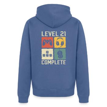 21. Geburtstag Level 21 Complete Gamer 21 Jahre - Unisex Premium Bio Zip Hoodie - Taubenblau - Hinten - Nico (187cm)
