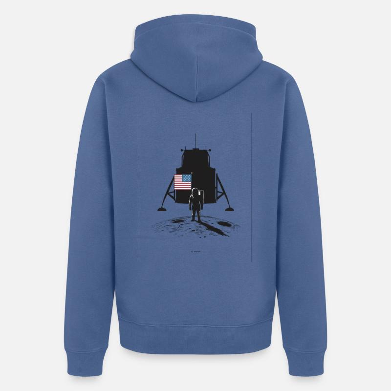 Astronaute et drapeau de l’alunissage - Veste à capuche bio Premium Unisexe - bleu pigeon