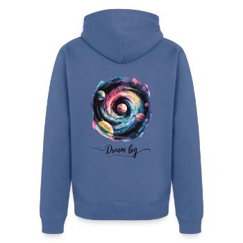 Galaktische Träume Groß Denken - Unisex Premium Bio Zip Hoodie - Taubenblau - Hinten - Nico (187cm)