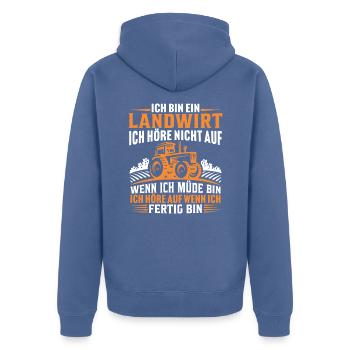 Ich bin ein Landwirt - Unisex Premium Bio Zip Hoodie - Taubenblau - Hinten - Nico (187cm)
