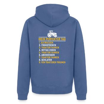 Landwirt traktor mein perfekter tag traktor - Unisex Premium Bio Zip Hoodie - Taubenblau - Hinten - Nico (187cm)