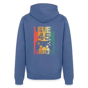 45th birthday Gamer Level 45 Complete 45 years - Unisex Premium Organic Zip Hoodie - stone blue - Back - Nico (187cm)