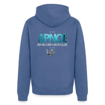 Apnoe Freediving Kein Geld zum Flaschen füllen - Unisex Premium Bio Zip Hoodie - Taubenblau - Hinten - Nico (187cm)