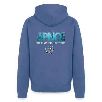 Apnoe Freediving Weil Flaschen füllen ist out - Unisex Premium Bio Zip Hoodie - Taubenblau - Hinten - Nico (187cm)