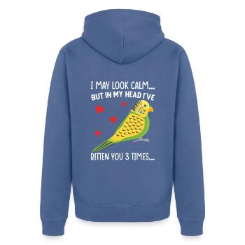 Budgerigar, Feathered Friend, Bird Watching - Unisex Premium Organic Zip Hoodie - stone blue - Back - Nico (187cm)