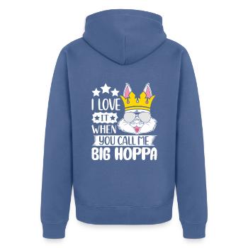 J’adore quand tu m’appelles Big Hoppa - Veste à capuche bio Premium Unisexe - bleu pigeon - Dos - Nico (187cm)