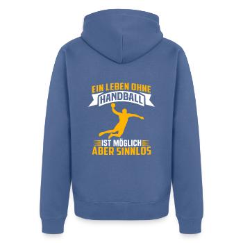 ein leben ohne handball ist möglich aber sinnlos - Unisex Premium Bio Zip Hoodie - Taubenblau - Hinten - Nico (187cm)