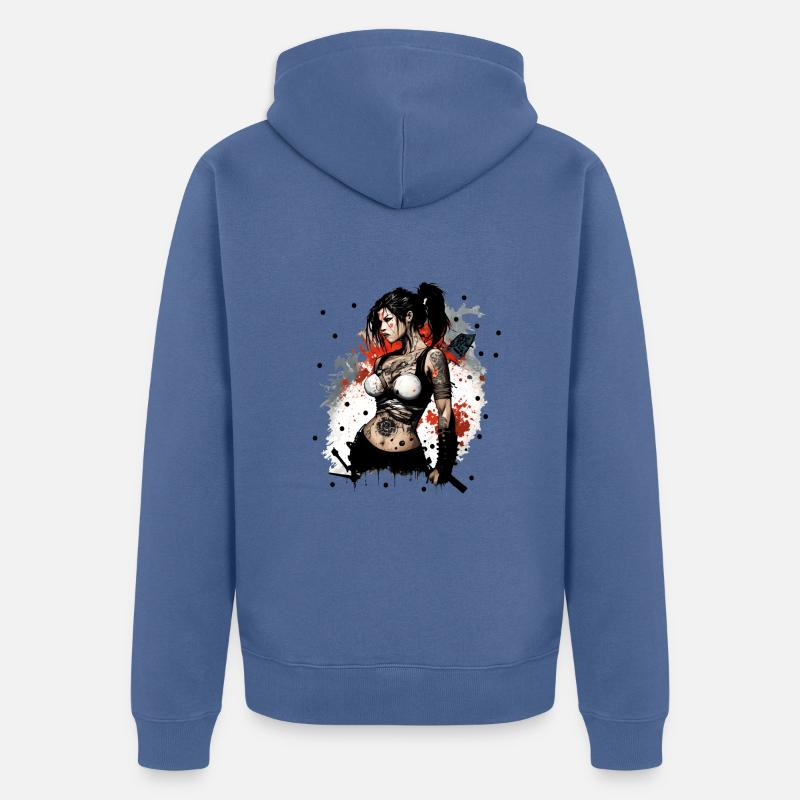 Badass Ninja Mädchen - Unisex Premium Bio Zip Hoodie - Taubenblau