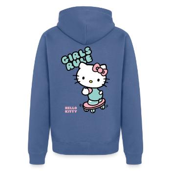 Hello Kitty On A Skateboard With Girls Rule - Unisex Premium Organic Zip Hoodie - stone blue - Back - Nico (187cm)