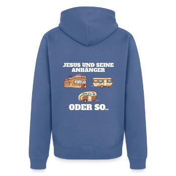 Jesus und seine Anhänger Oder so - Unisex Premium Bio Zip Hoodie - Taubenblau - Hinten - Nico (187cm)