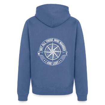 Wandern - nicht alle, die wandern, sind verloren! - Unisex Premium Bio Zip Hoodie - Taubenblau - Hinten - Nico (187cm)