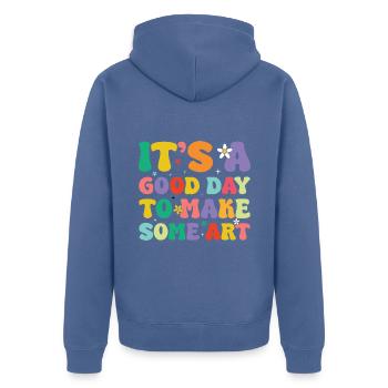Artists - A good day to make art - Unisex Premium Organic Zip Hoodie - stone blue - Back - Nico (187cm)