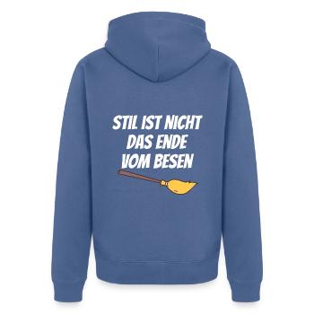 Style is not the end of the broom - Unisex Premium Organic Zip Hoodie - stone blue - Back - Nico (187cm)