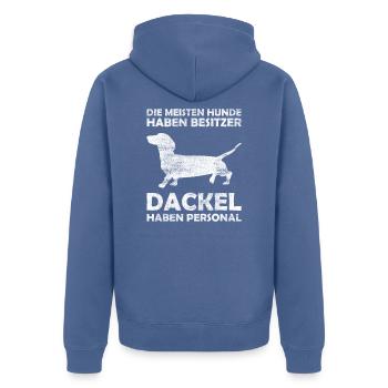 Hunde haben Besitzer Dackel haben Personal (0621) - Unisex Premium Bio Zip Hoodie - Taubenblau - Hinten - Nico (187cm)