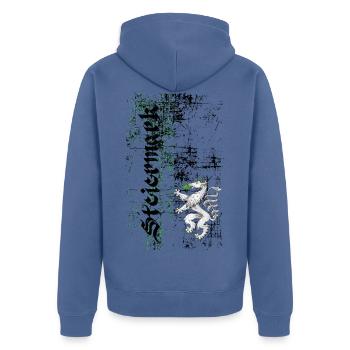 Steiermark - Unisex Premium Bio Zip Hoodie - Taubenblau - Hinten - Nico (187cm)