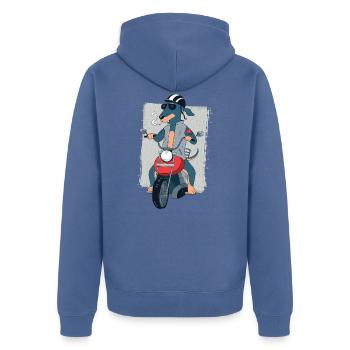 Rocker teckel sur cadeau de motard moto 1187 - Veste à capuche bio Premium Unisexe - bleu pigeon - Dos - Nico (187cm)