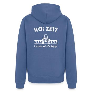 Koi Zeit I muss dr aggr 1123 - Unisex Premium Bio Zip Hoodie - Taubenblau - Hinten - Nico (187cm)