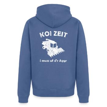Koi Zeit I muss dr aggr 1121 - Unisex Premium Bio Zip Hoodie - Taubenblau - Hinten - Nico (187cm)