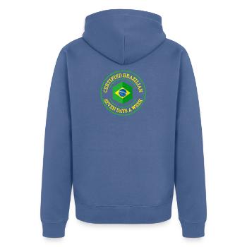 Brasilien Flagge Zertifiziert Brasilianisch - Unisex Premium Bio Zip Hoodie - Taubenblau - Hinten - Nico (187cm)
