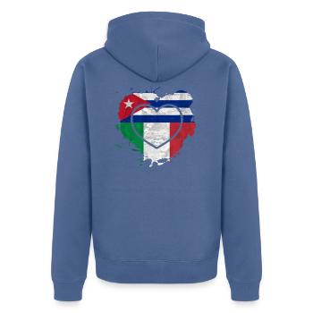 Cuban Italian Heart Cuba y Italia Amor - Unisex Premium Organic Zip Hoodie - stone blue - Back - Nico (187cm)