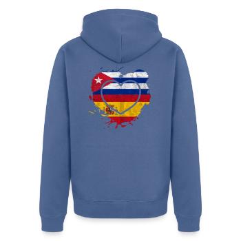 Spain Cuba Heart - Unisex Premium Organic Zip Hoodie - stone blue - Back - Nico (187cm)