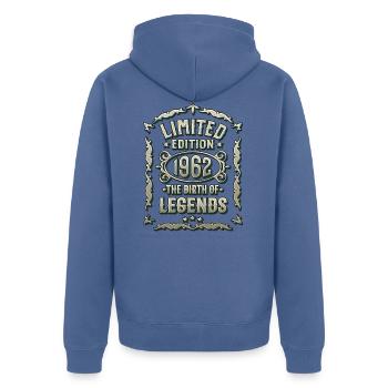 Geboren 1962 60. Geburtstag Birth of Legends 1962 - Unisex Premium Bio Zip Hoodie - Taubenblau - Hinten - Nico (187cm)