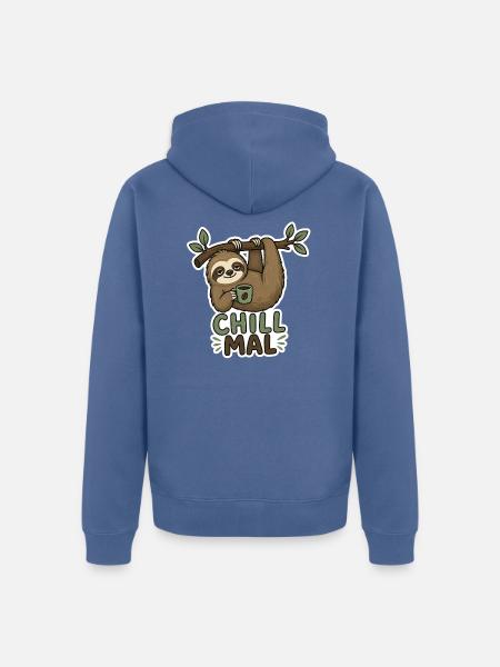 Chill Mal Sloth mit Tasse - Unisex Premium Bio Zip Hoodie - Taubenblau