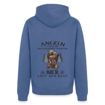 Angeln löst Probleme - Bier - Unisex Premium Bio Zip Hoodie - Taubenblau - Hinten - Nico (187cm)