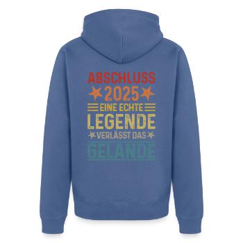 Abschluss 2025 Eine Legende verlässt das Gelände - Unisex Premium Bio Zip Hoodie - Taubenblau - Hinten - Nico (187cm)